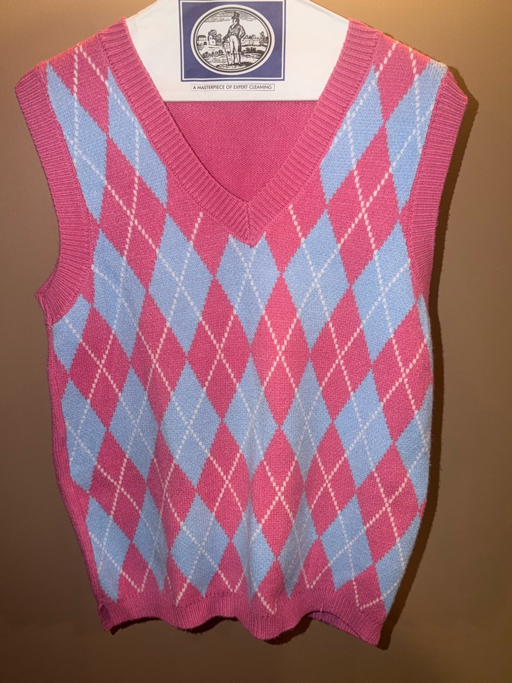 Pink & Light Blue Argyle V-Neck Sweater Vest